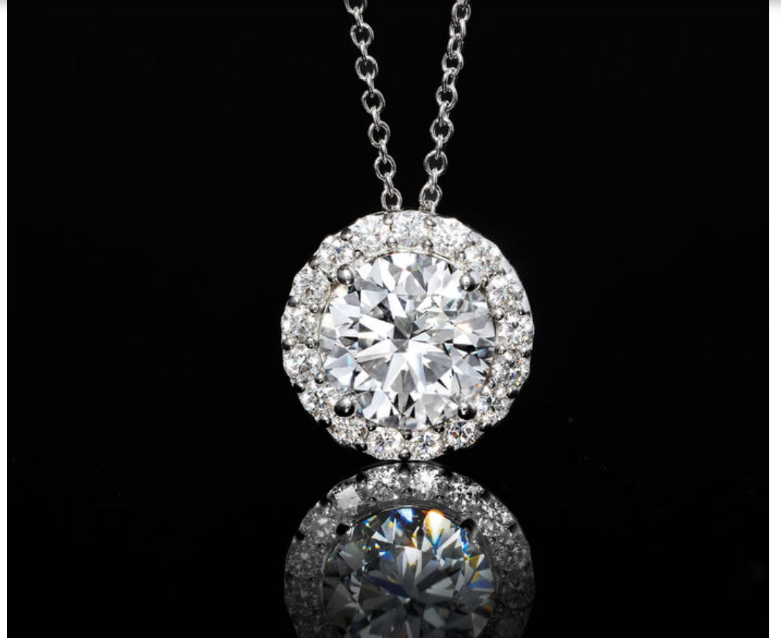 2.00 CTW Lab-Grown Diamond Halo Pendant Necklace – 14K White Gold, AGI Certified