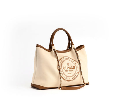 RUTH Canvas Tote – Off-White & Tan | GUNAS New York