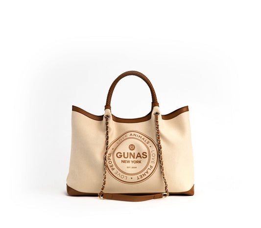 RUTH Canvas Tote – Off-White & Tan | GUNAS New York