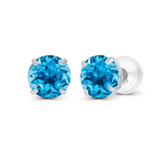 2.00 CTW Natural Swiss Blue Topaz Stud Earrings – 14K Yellow Gold, Handcrafted in USA