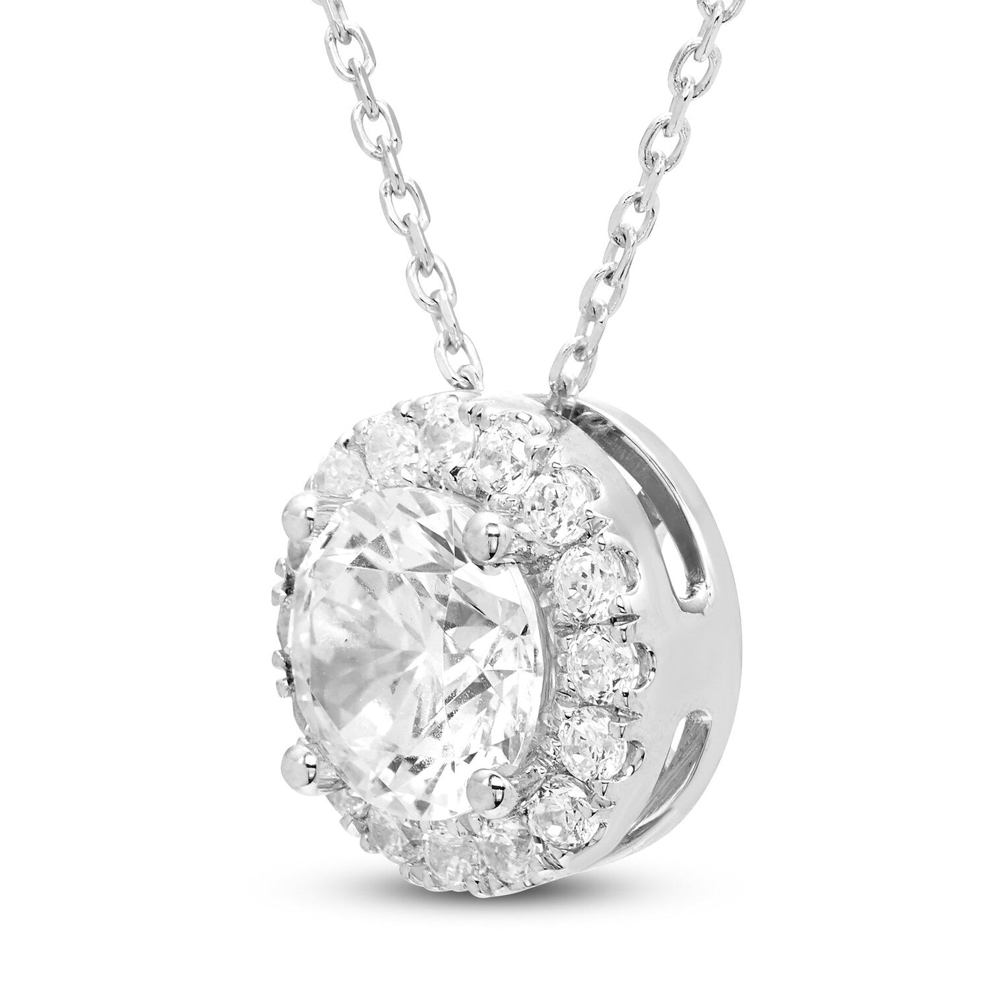 2.00 CTW Lab-Grown Diamond Halo Pendant Necklace – 14K White Gold, AGI Certified