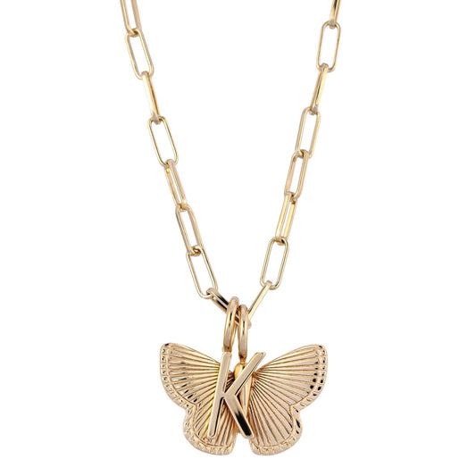 Beatrix Charm Necklace – 10K Gold Plated Letter & Pendant | 16”-20” Elongated Link Chain