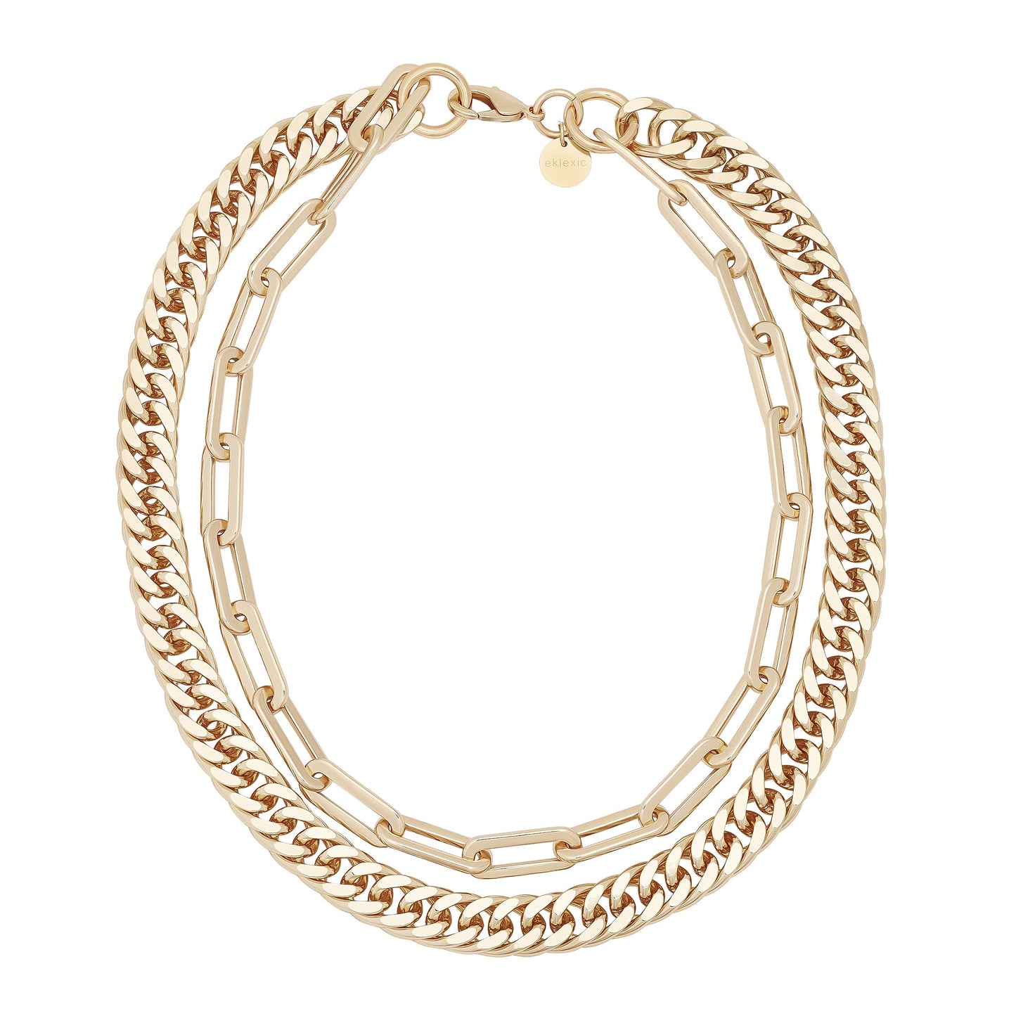 Double Layer Wren Necklace – 10K Gold or Rhodium | Bold Curb & Paperclip Chain