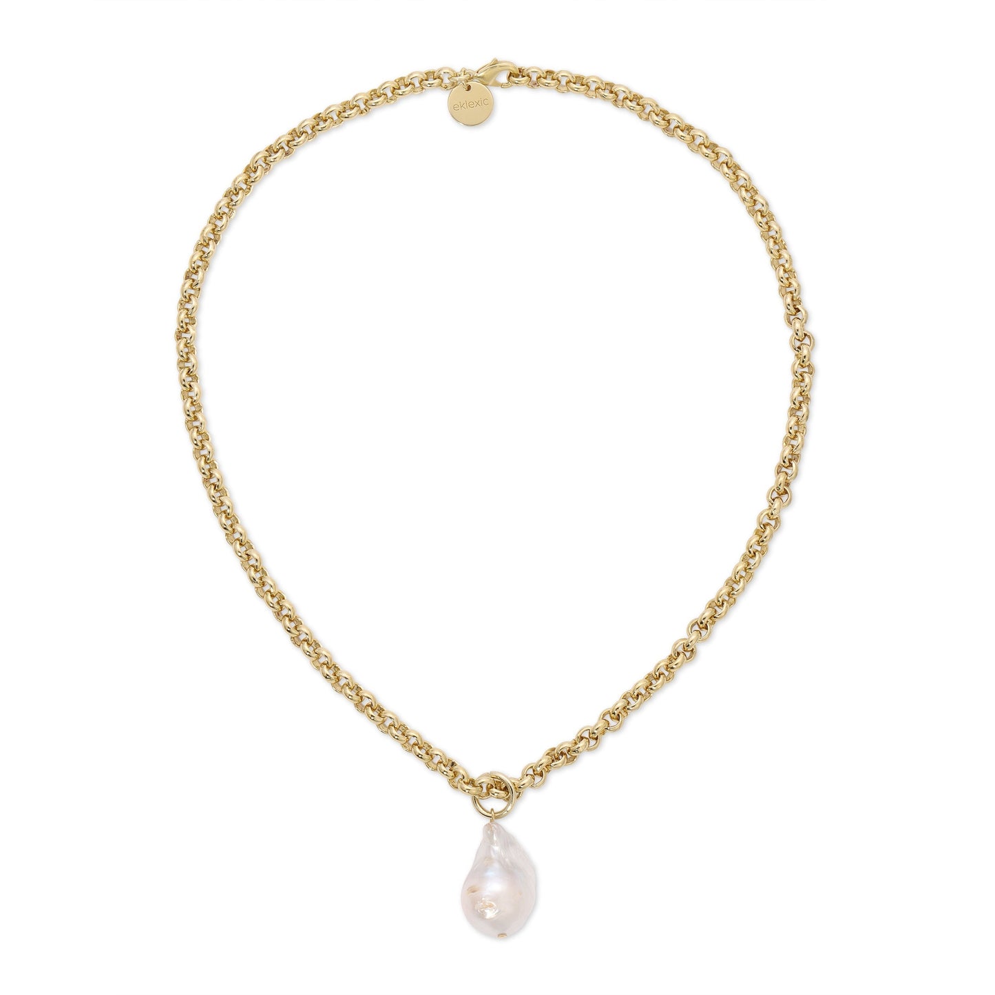 XL Baroque Pearl Pendant Necklace – Micro Rolo Chain in 14K Gold or Rhodium Plate