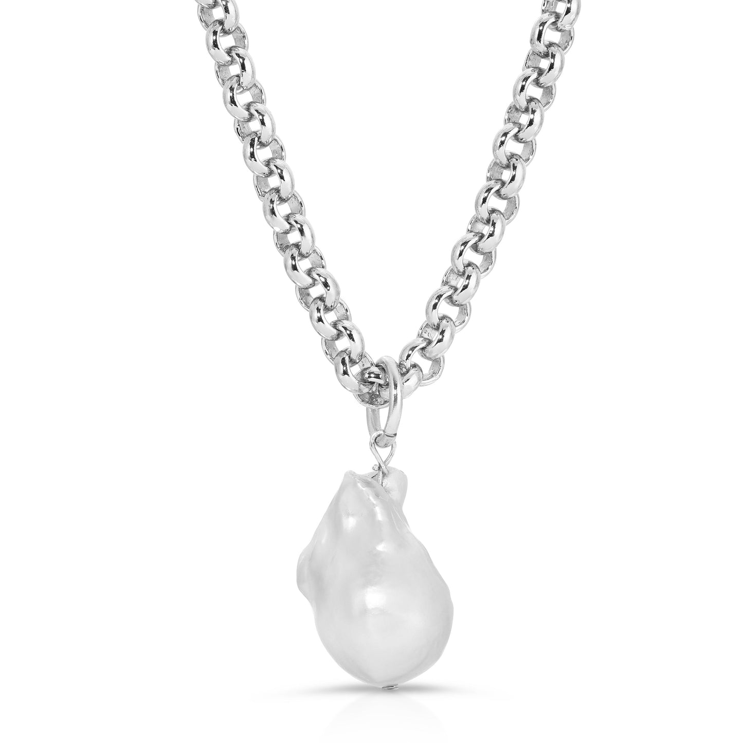 XL Baroque Pearl Pendant Necklace – Micro Rolo Chain in 14K Gold or Rhodium Plate