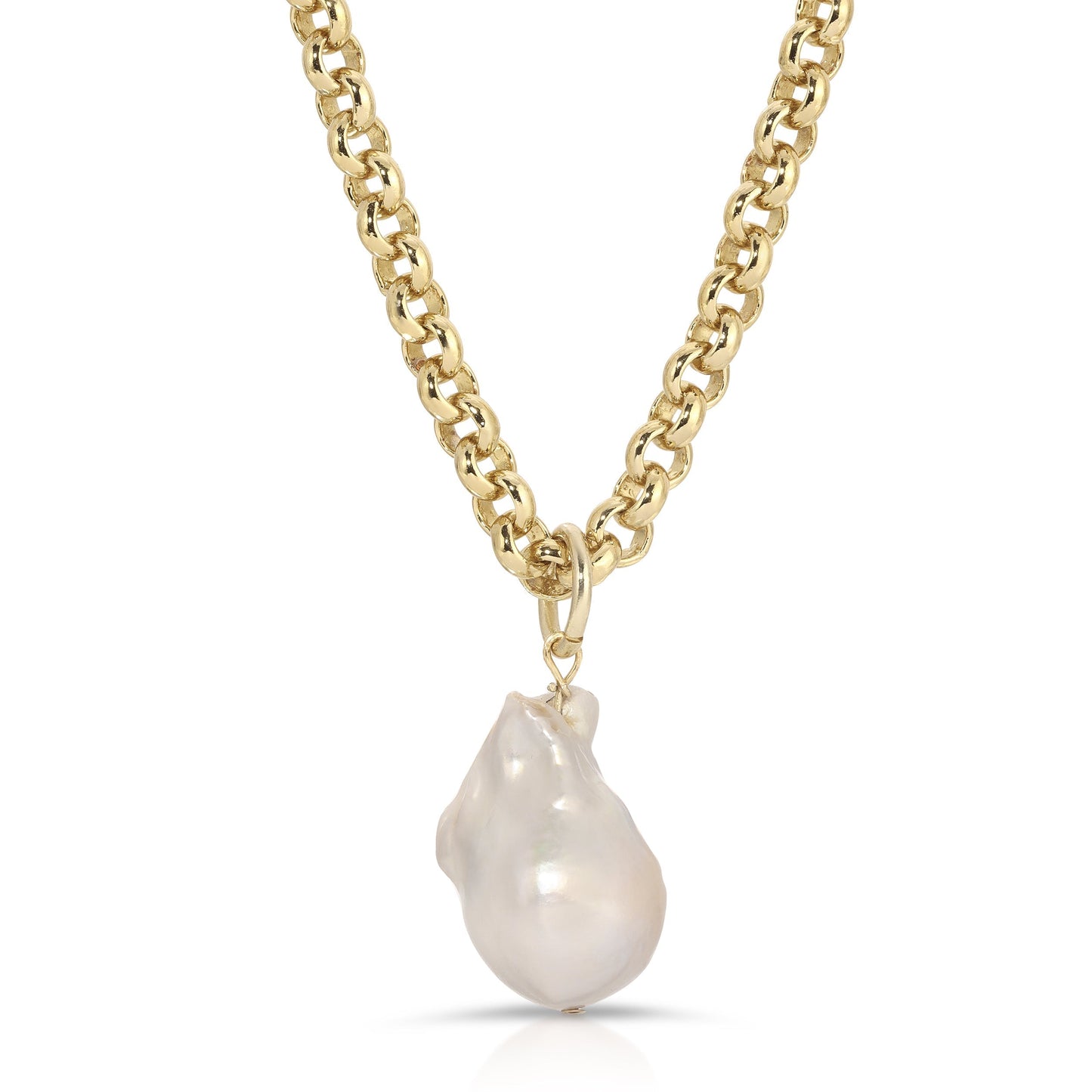 XL Baroque Pearl Pendant Necklace – Micro Rolo Chain in 14K Gold or Rhodium Plate