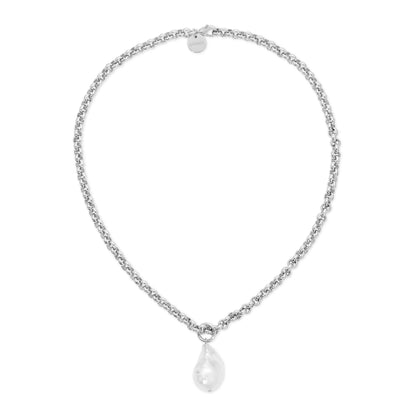 XL Baroque Pearl Pendant Necklace – Micro Rolo Chain in 14K Gold or Rhodium Plate